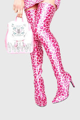 Giselle Leopard Print Thigh-high Boots - Pink