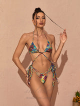 CROSS STRAPS PRINTED BIKINI TWO PIECE SET