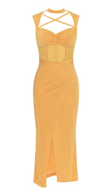 HALTER BANDAGE MIDI DRESS IN YELLOW