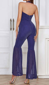 HALTER NECK BACKLESS FLARE LEG JUMPSUIT