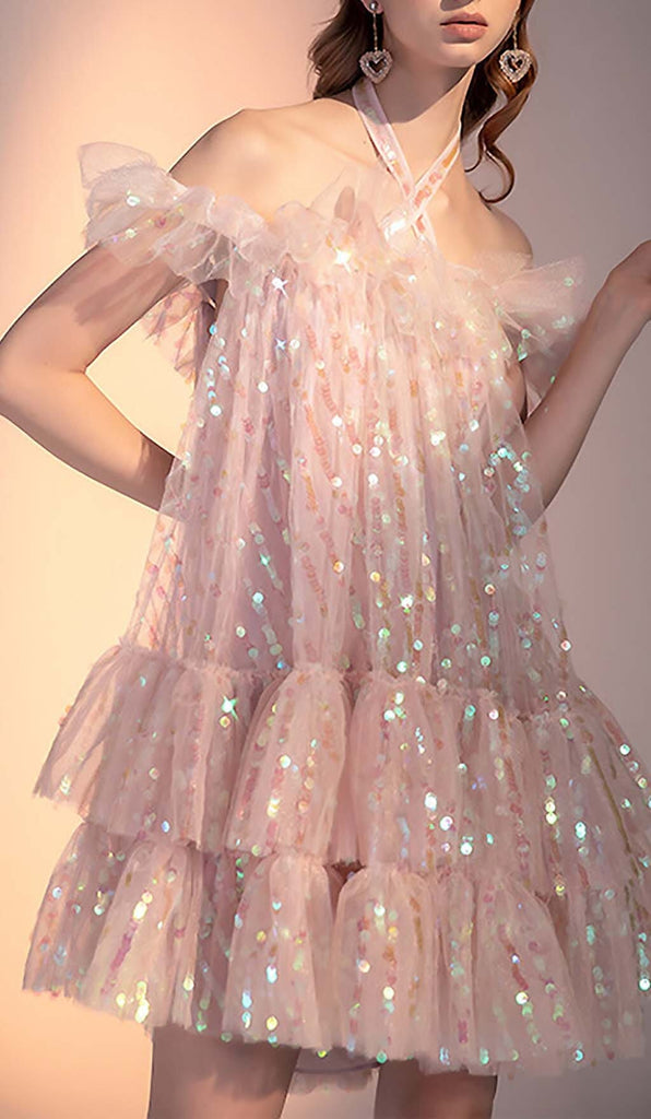 HALTER SEQUINS MINI DRESS IN PINK