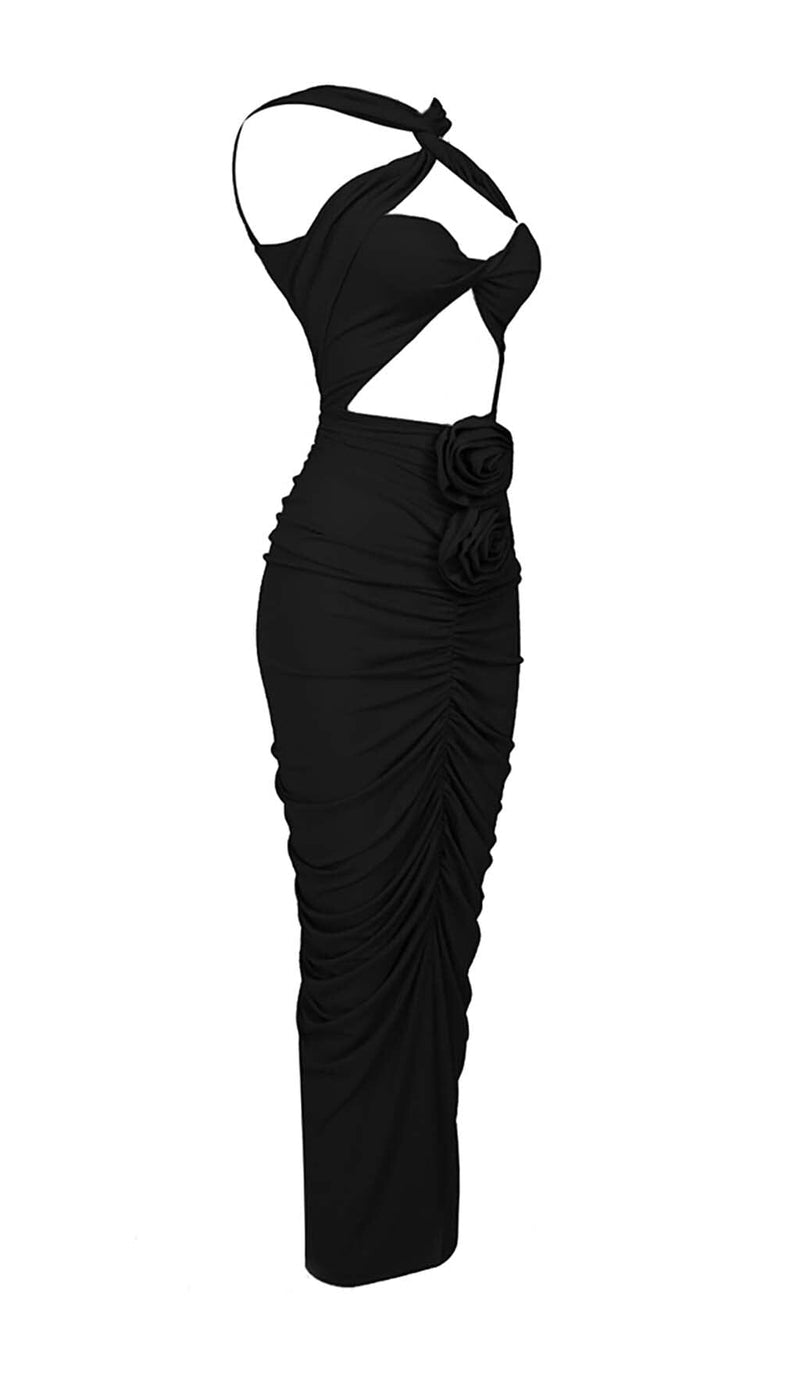 HALTER CUT OUT MAXI DRESS IN BLACK