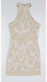 HIGH NECK CROCHET MINI DRESS IN BEIGE