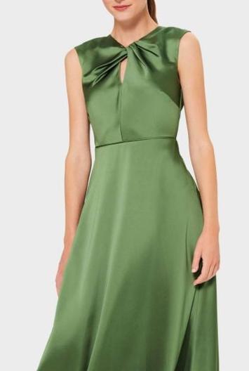 twist neck satin midi dress in green