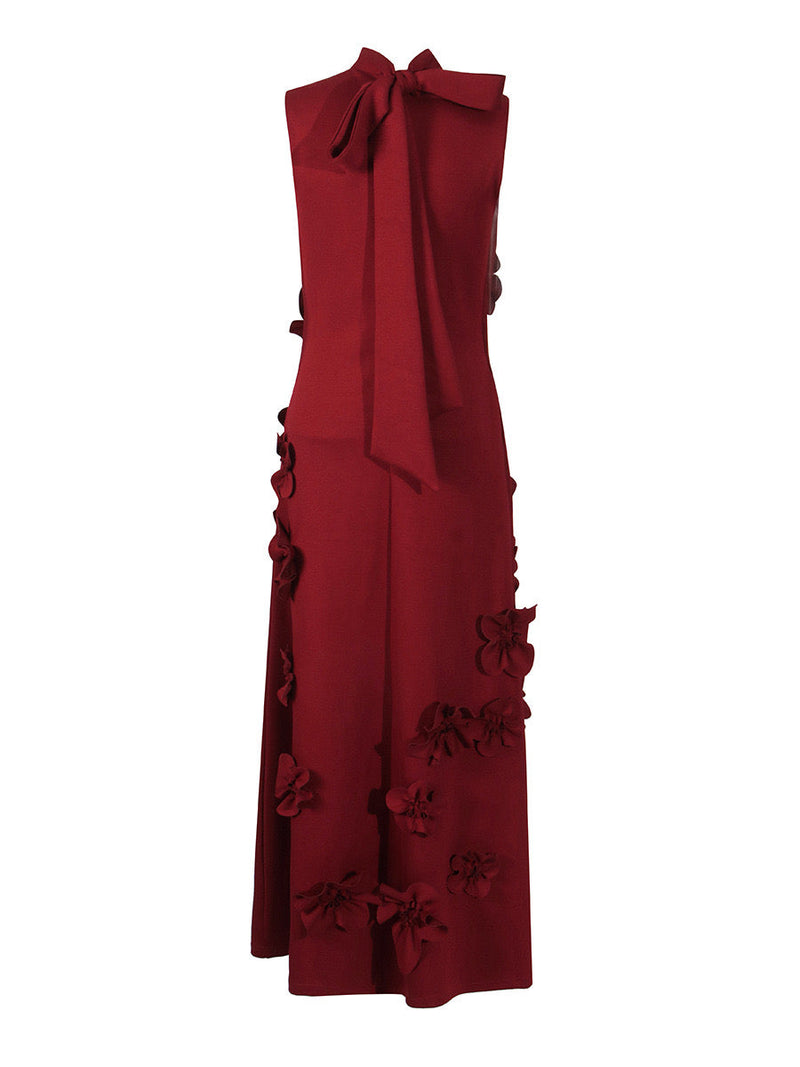 ANNONA RED FLOWER EMBELLISHED MAXI DRESS