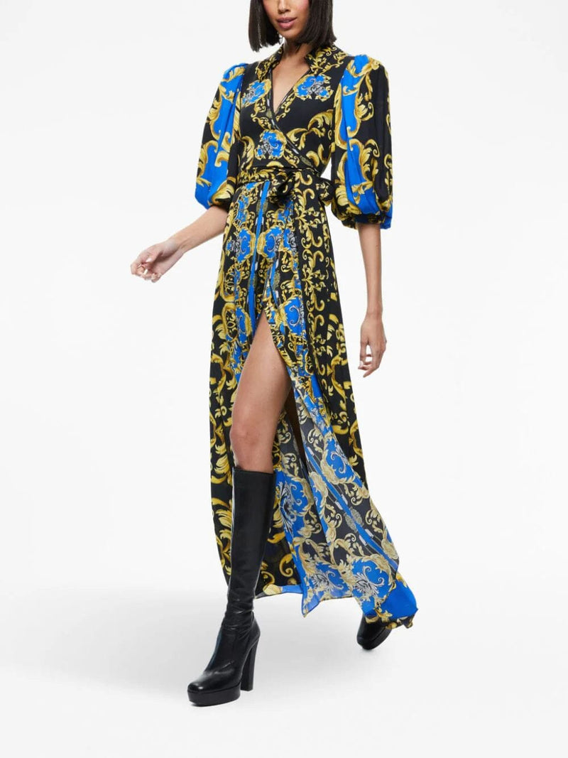 PRINTED WRAP MAXI SHIRT DRESS