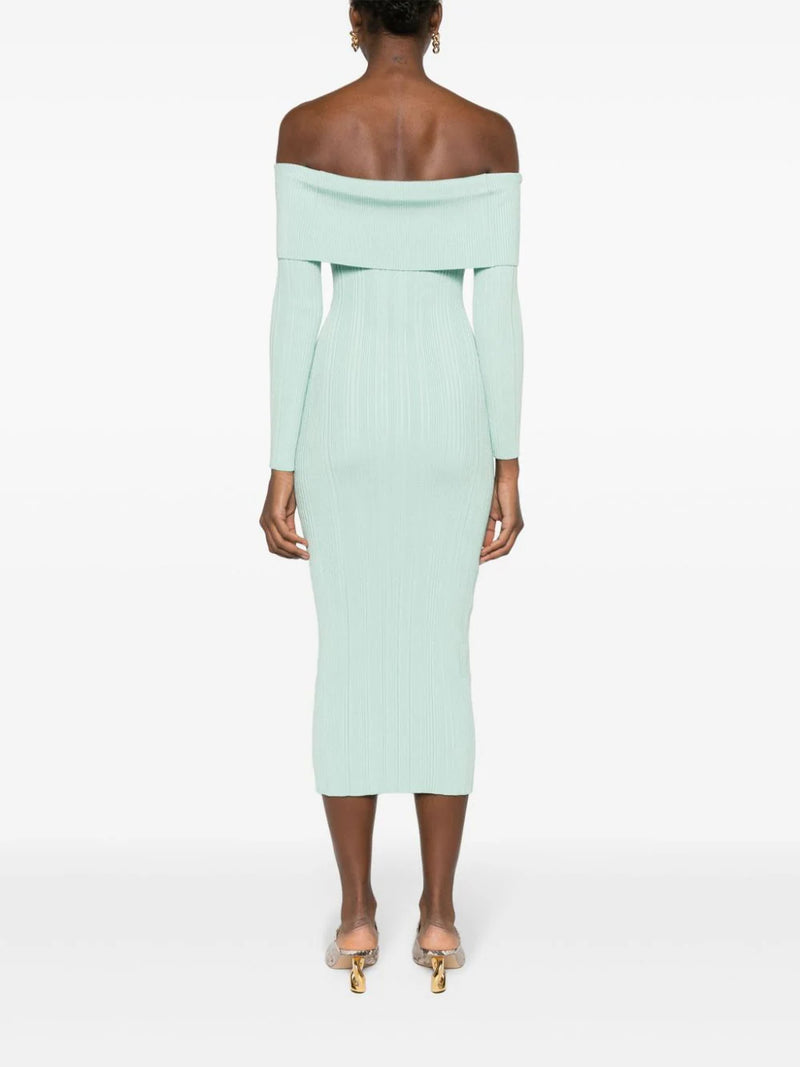 MINT OFF SHOULDER KNIT MIDI DRESS