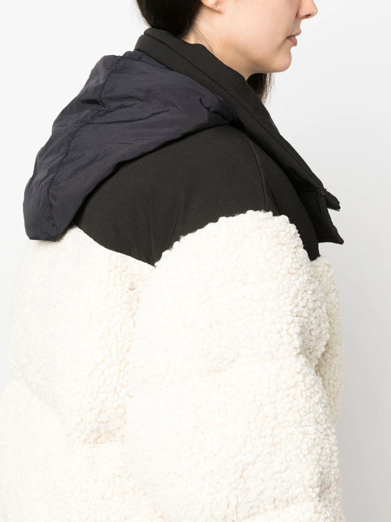 HOODED MIXED MEDIA PUFFER JACKET