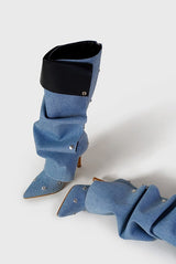 Isabela Appliqué Ruched  Denim Knee-high boots - Blue