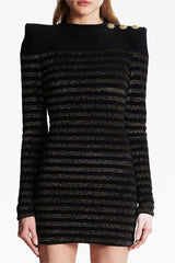 CARLIN JERSEY STRIPE LONG SLEEVE MINI DRESS IN BLACK