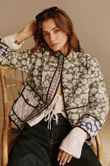 multicolor Floral Pocket Quilted Coat