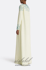 Rhinestone embellished Round Neck Maxi Dress in beige