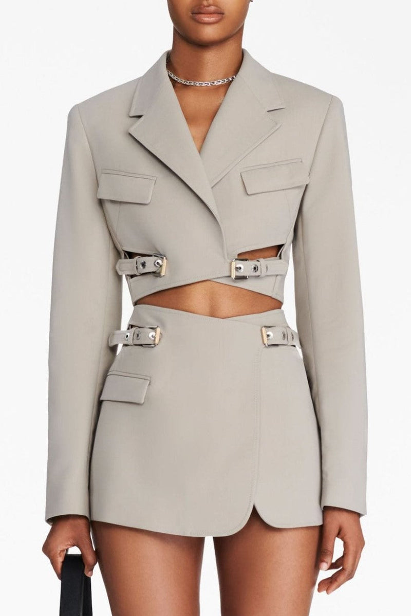 Jayla Cropped Cutout Blazer in Grey