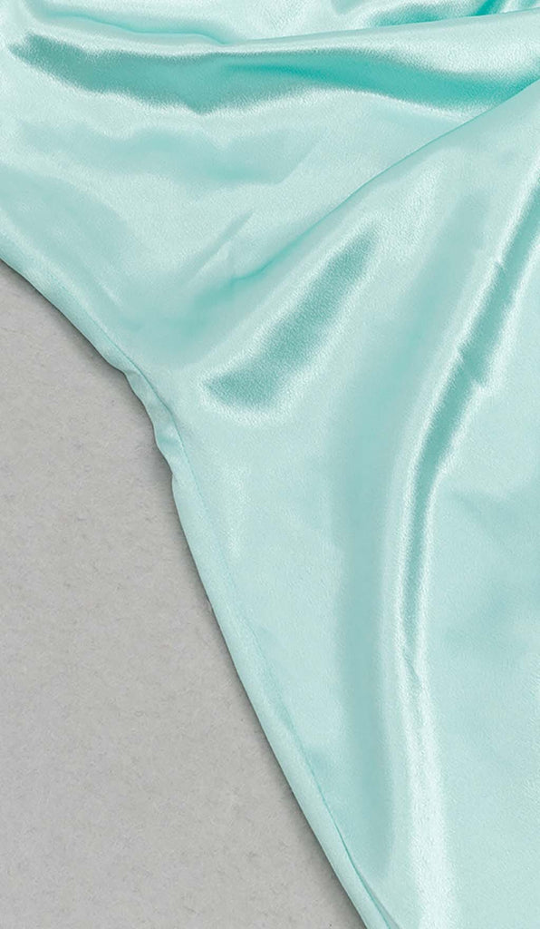 KNOT SIDE SATIN MIDI DRESS IN MINT