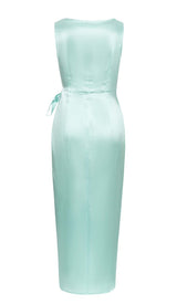 KNOT SIDE SATIN MIDI DRESS IN MINT