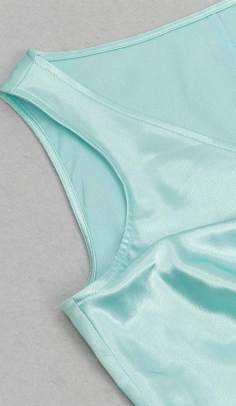 KNOT SIDE SATIN MIDI DRESS IN MINT