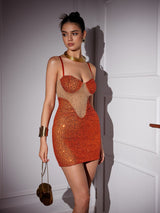 SOPHIA ORANGE SPAGHETTI SEQUIN MINI DRESS