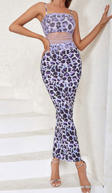 LEOPARD OUT MESH MIDI DRESS IN LAVENDER