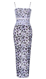 LEOPARD OUT MESH MIDI DRESS IN LAVENDER