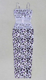 LEOPARD OUT MESH MIDI DRESS IN LAVENDER