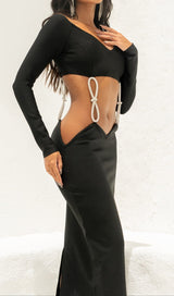 LONG SLEEVE EMBELLISHED MAXI DRESS IN BLACK