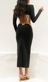 LONG SLEEVE EMBELLISHED MAXI DRESS IN BLACK