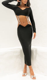 LONG SLEEVE EMBELLISHED MAXI DRESS IN BLACK