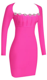 LONG SLEEVE SQUARE COLLAR MINI DRESS IN PINK