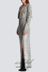 Sequin Cropped Blazer in silver