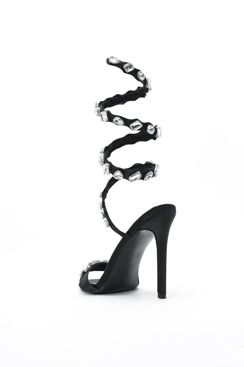 Laura Diamond Ankle Strap Stiletto Sandals - Black