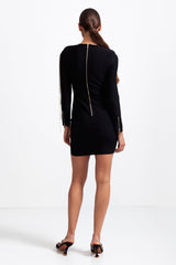 Long Sleeve Diamond Pearls Dress - Black