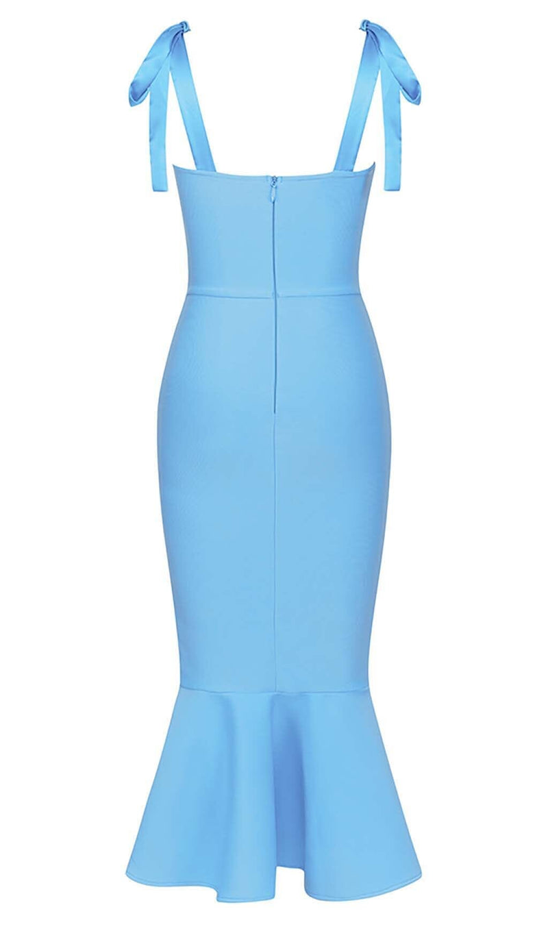 MICRO BUTTON MERMAID MIDI DRESS IN BRIGHT BLUE