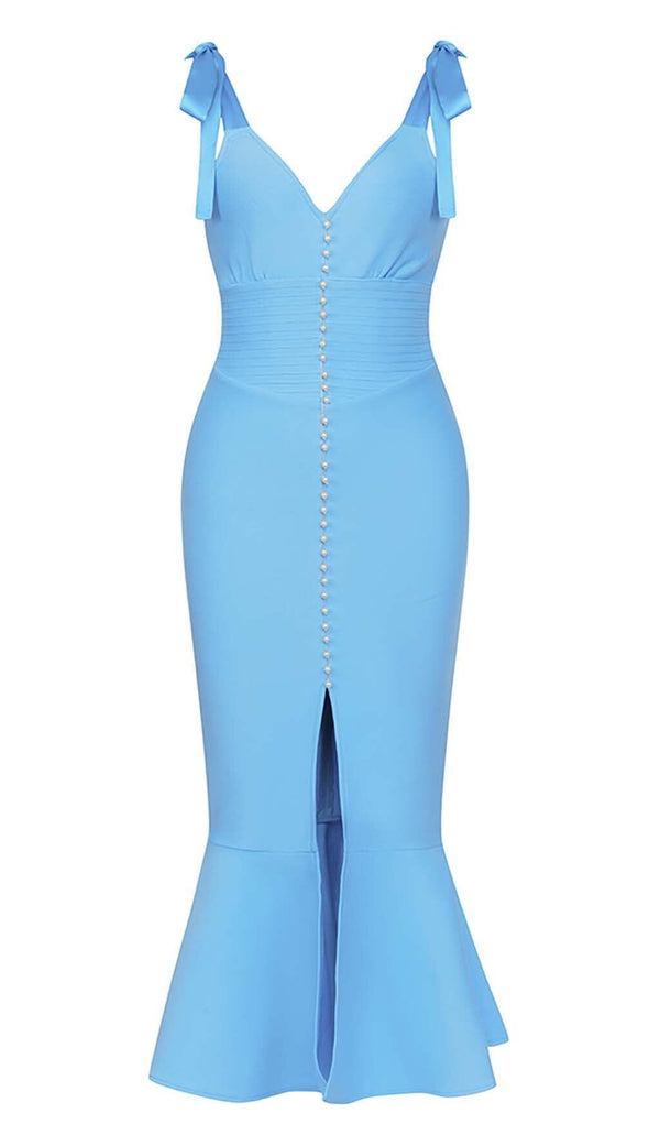 MICRO BUTTON MERMAID MIDI DRESS IN BRIGHT BLUE