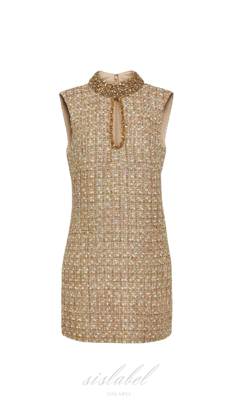 EMBELLISHED BOUCLÉ MINI DRESS