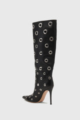 Clara Rivet Cutout Leather Knee-high Boots