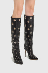 Clara Rivet Cutout Leather Knee-high Boots