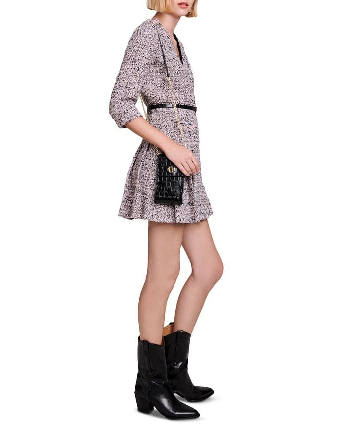 METALLIC TWEED CROSSOVER DRESS