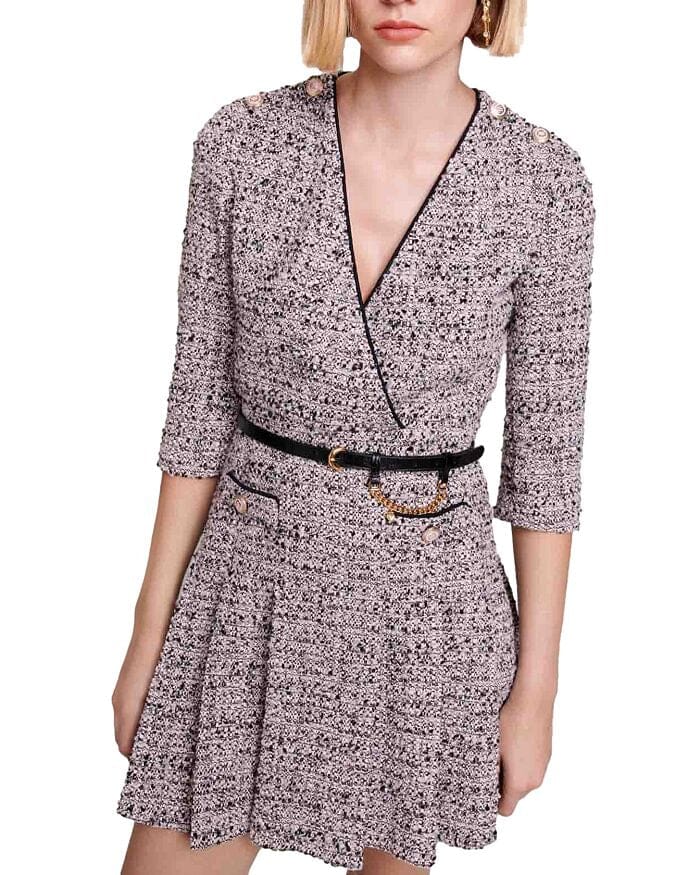 METALLIC TWEED CROSSOVER DRESS