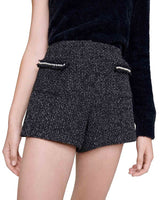 SEQUIN BEAD TRIM TWEED SHORTS