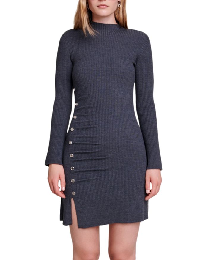 EMBELLISHED RIBBED-KNIT MINI DRESS