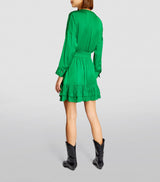 GREEN V-NECK SATIN MINI DRESS