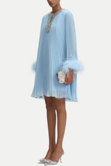 Manja Diamante Chiffon Feather Mini Dress - Blue