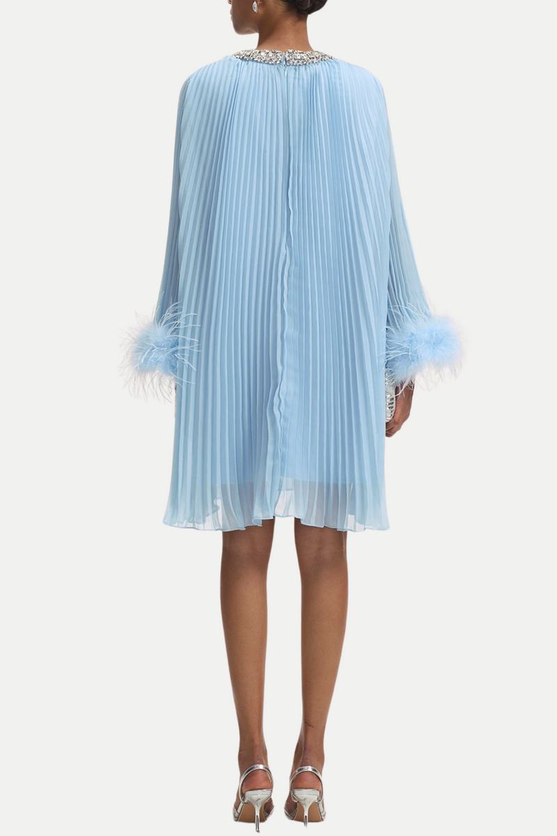 Manja Diamante Chiffon Feather Mini Dress - Blue