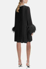 Manja Diamante Chiffon Feather Mini Dress - Black