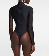 SCHWARZER BODYSUIT MIT ILLUSION-AUSSCHNITT