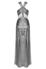 ELSA METALLIC CRISS CROSS HALTER NECK GOWN