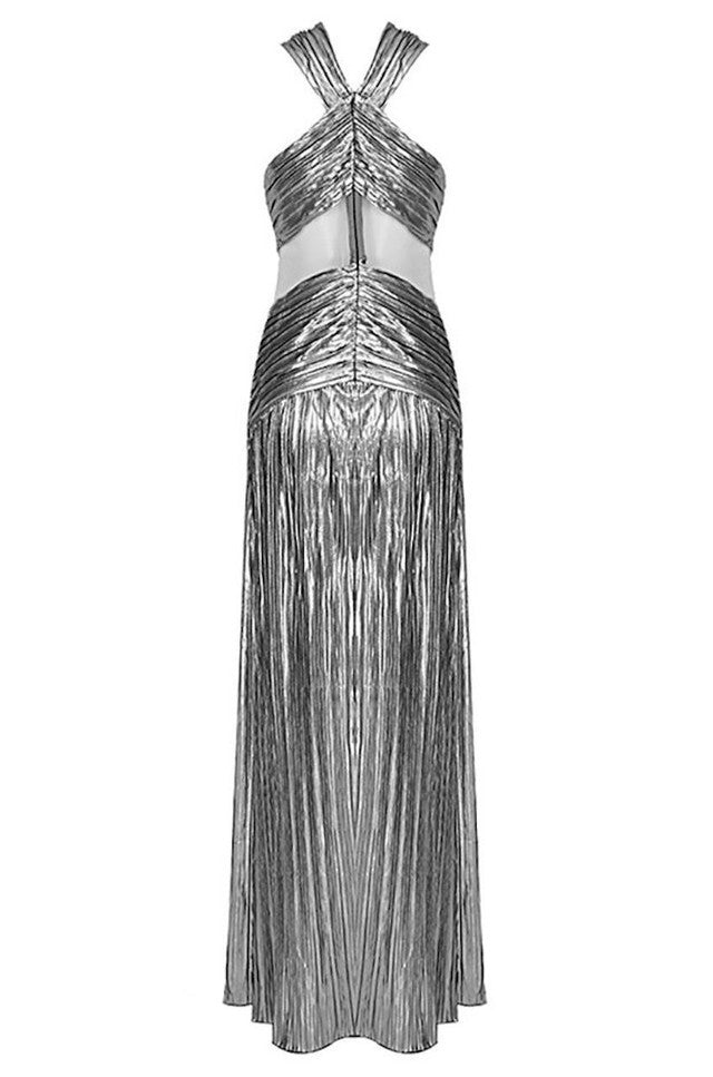 ELSA METALLIC CRISS CROSS HALTER NECK GOWN