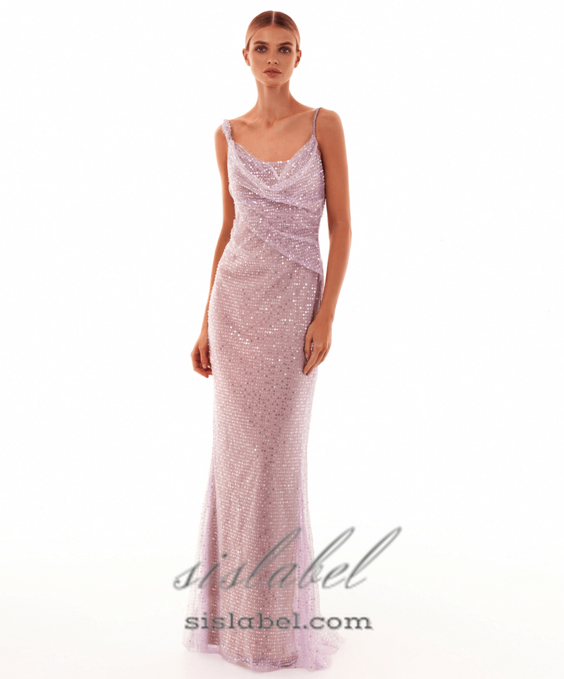 SEQUIN GLITTERING MAXI DRESS IN PALE PURPLE