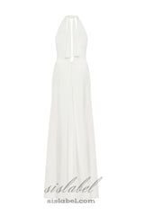 RACHEL WHITE HALTER SATIN BACK CUTOUT MAXI DRESS