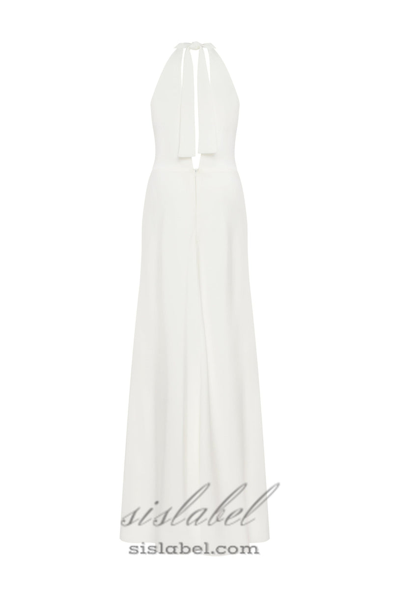 RACHEL WHITE HALTER SATIN BACK CUTOUT MAXI DRESS